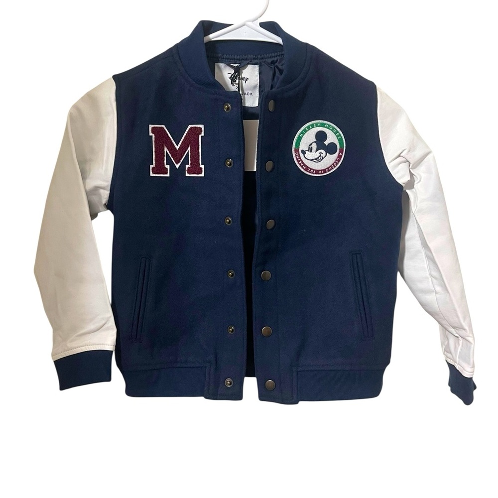💙🌼NWT Disney Mickey Mouse Wool Bomber Jacket. Kids Navy and White Varsity Jacket